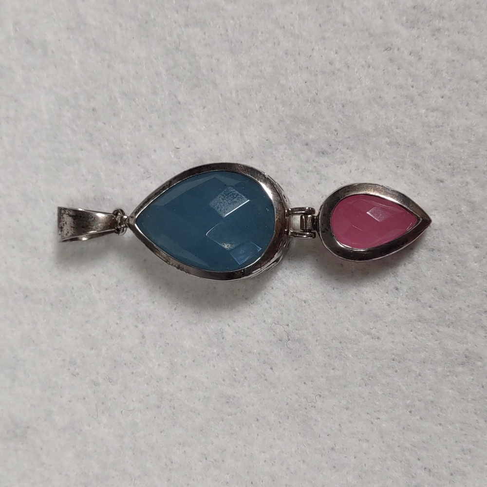 Blue Chalcedony/Rose Quartz Sterling Silver Pendant